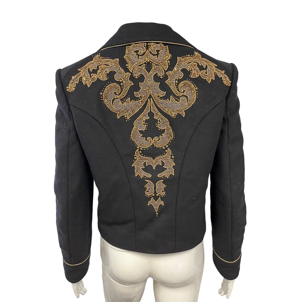 ROBERTO CAVALLI Black Wool Cashmere Gold Embroidered Jacket 40 US 4 - Picture 2 of 6